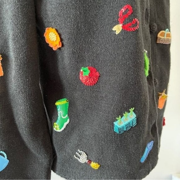 Michael Simon Cardigan Spring Gardener Sweater Wearable Art Black Small vintage - Picture 5 of 13